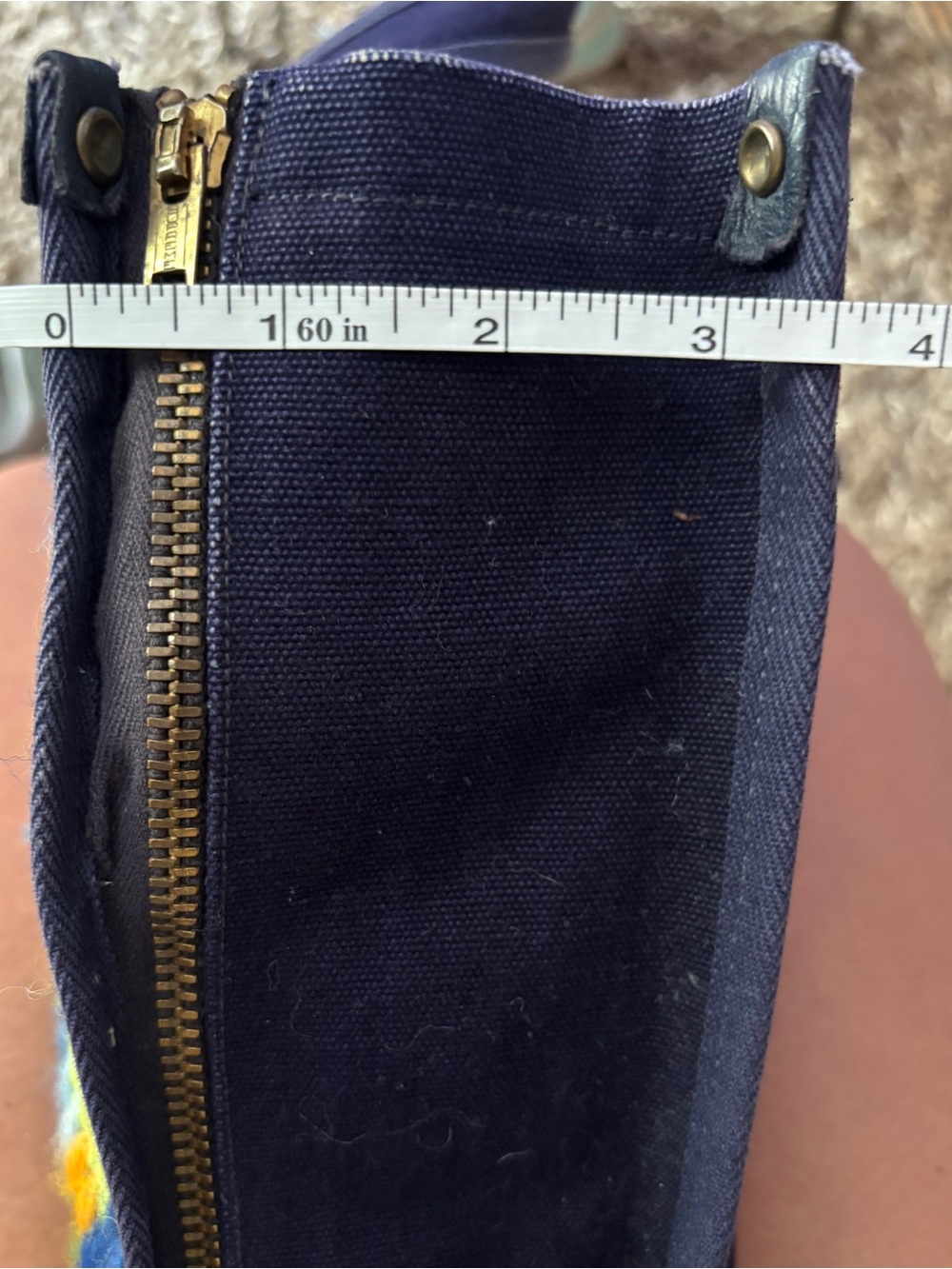 Handmade Needlepoint Zip-Off Denim Tote Bag | Vintage Style - Picture 5 of 7